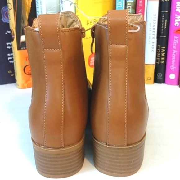 TOP MODA COGNAC BROWN BLOCK HEEL SIDE ZIP ANKLE BOOTS SIZE 8.5 NWT - Picture 4 of 8